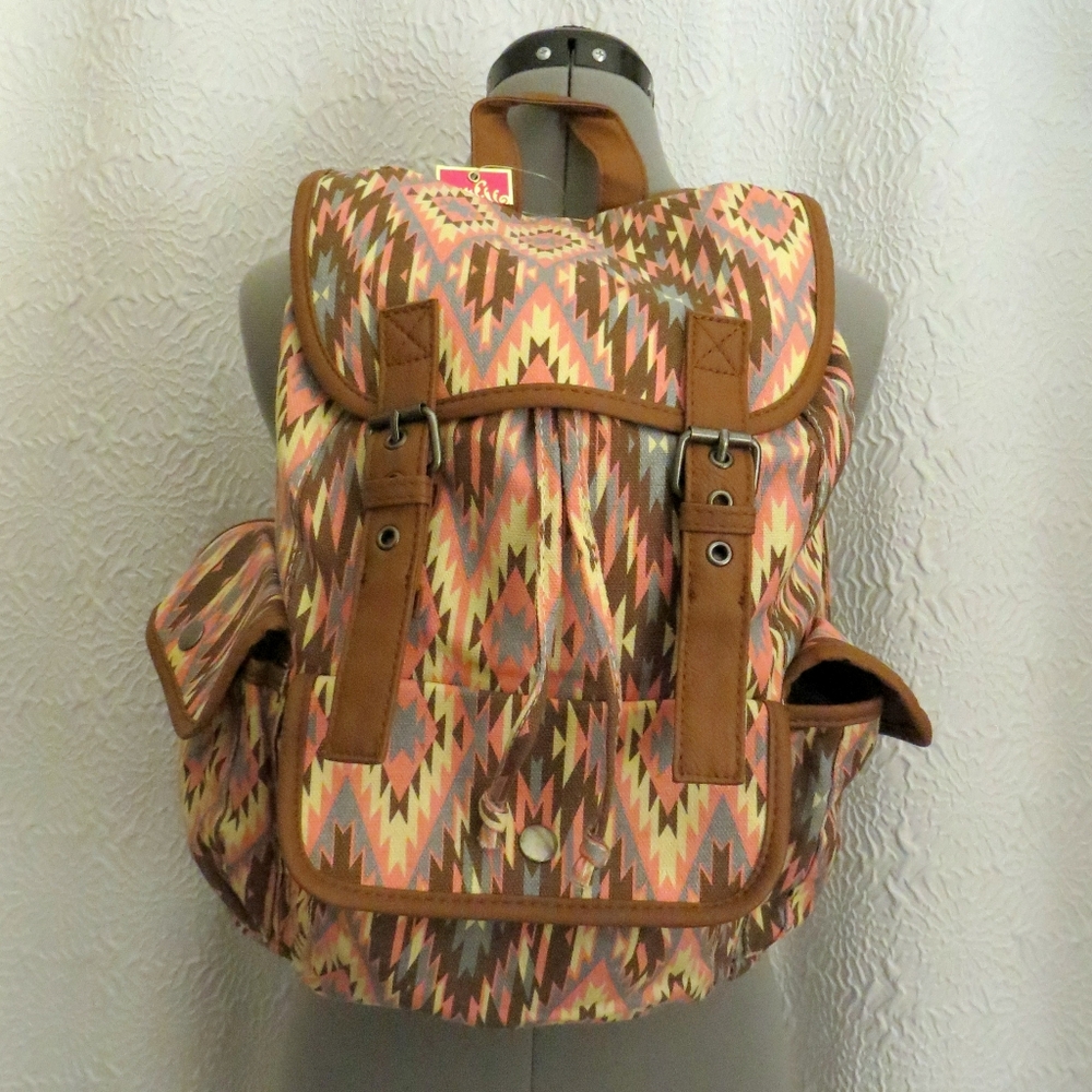 Candies Aztec Southwestern Style Faux Leather Vegan Backpack New